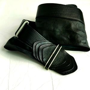 Vintage Black Leather ruffle belt